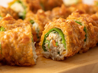 Fried chilli pepper stuffed minced meat and vegetables