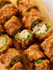 Fried chilli pepper stuffed minced meat and vegetables