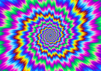 Pulsing fiery spirals. Optical illusion of movement.