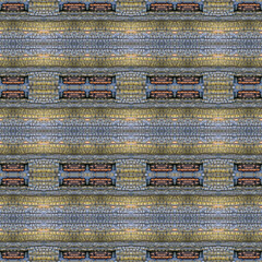 Multicolored striped seamless texture with patterns of various mosaic shapes. Design for wallpapers, carpets, linoleum, blankets, fabrics, curtains, packaging and other home decor.