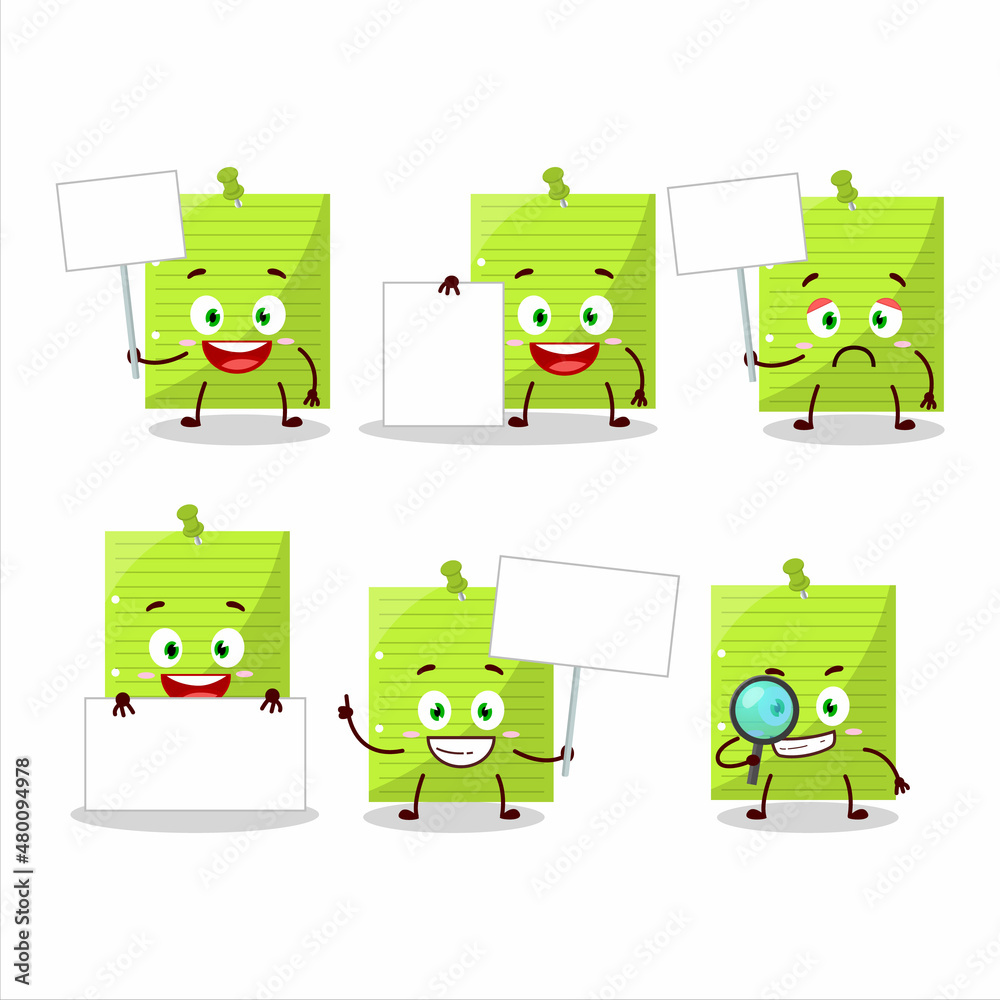 Sticker Green sticky notes cartoon character bring information board