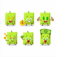 Obraz premium Green sticky notes cartoon character with cute emoticon bring money