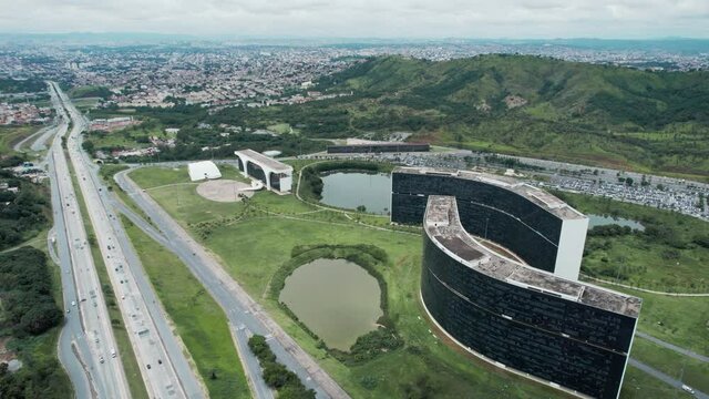 Aerial view of "Cidade Administrativa" in the city of Belo Horizonte, in Minas Gerais, Brazil. 4K.