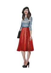 Frenchwoman. Fashionable girl on a white background. Watercolor illustration