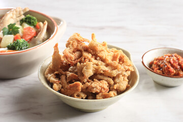 Crispy Fried Oyster Mushroom or Jamur Krispi. Oyster Mushroom Coated with Spiced Flour and Depp Fried.