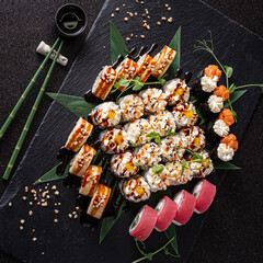 sushi on the black stone