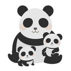 子供の双子パンダとお母さんパンダ　イラスト