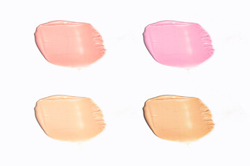 cosmetic makeup swatch smudge liquid texture foundation primer product with beauty fashion skincare, cc cream on white isolated background