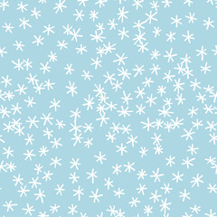 Winter seamless pattern with white snowflakes on blue background. Vector illustration for fabric, textile wallpaper, posters, gift wrapping paper. Christmas vector illustration.