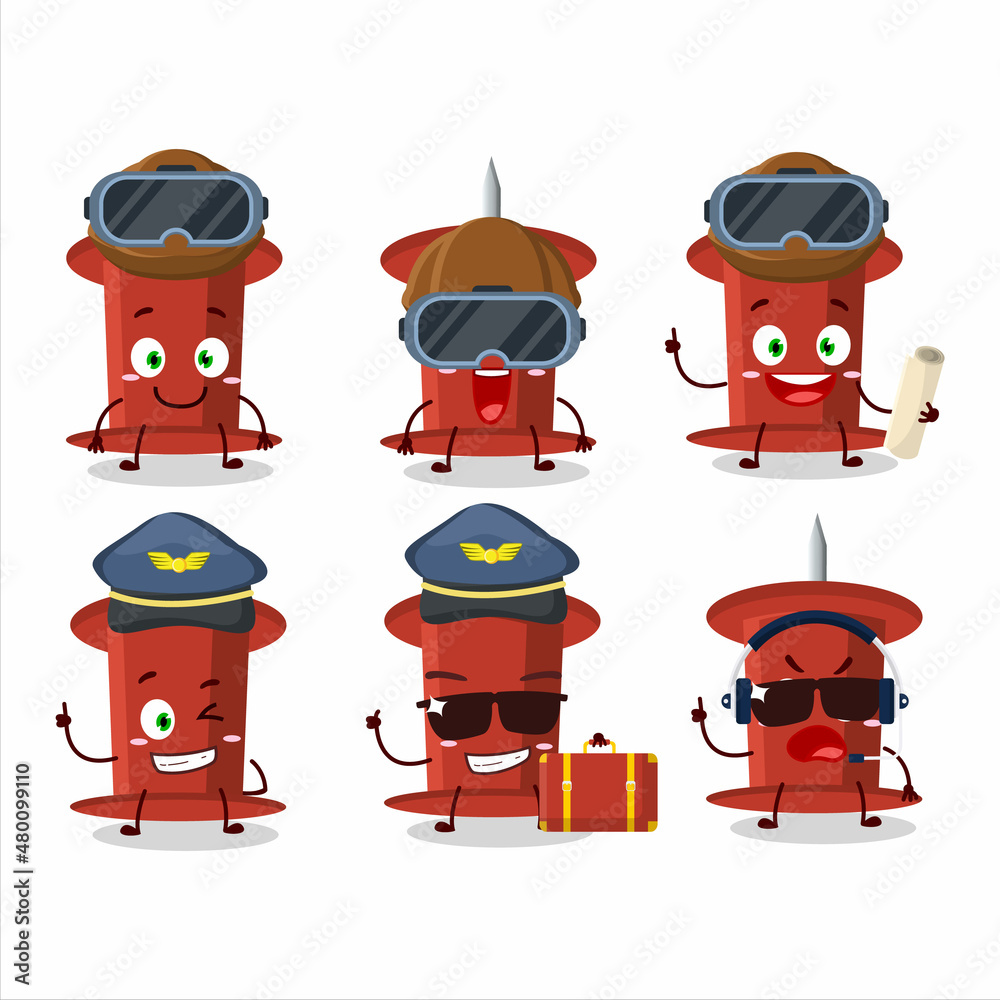 Poster Pilot cartoon mascot red push pin with glasses