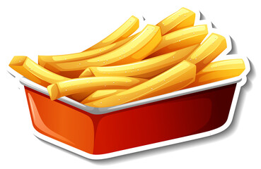 French fries in paper tray in cartoon style - obrazy, fototapety, plakaty