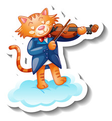 Cat playing violin on a cloud