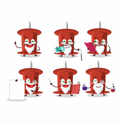 Professor red push pin academic cartoon character working on laboratory