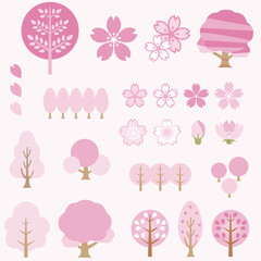 春 さくら 桜 花 木 かわいい おしゃれ シンプル イラスト素材セット Background Wall Mural Backgrou Ribbon S