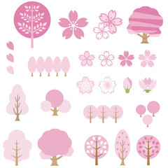 春 さくら 桜 花 木 かわいい おしゃれ シンプル イラスト素材セット Background Wall Mural Backgrou Ribbon S