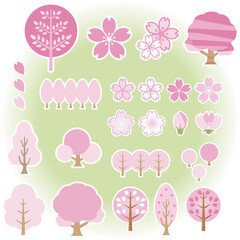 春 さくら 桜 花 木 かわいい おしゃれ シンプル イラスト素材セット Background Wall Mural Backgrou Ribbon S