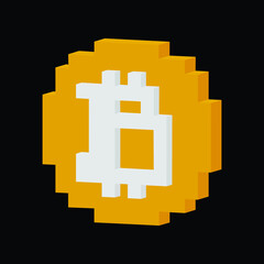 Bitcoin symbol pixel art. Cryptocurrency bitcoin isolated on black. Digital money logo. Vector illustration