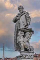 Marble statue of lawyer Jacopo Menochio. Prato della Valle square in Padova, Veneto, Italy