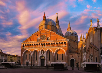 Stunning view of Saint Anthony Basilica in sunset light, Padua, Veneto, Italy