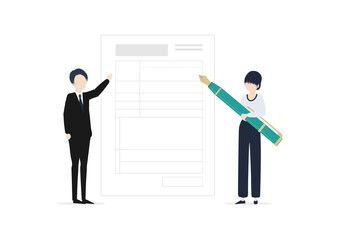 手続きをする女性と営業マンのイラスト素材｜mayucolor02