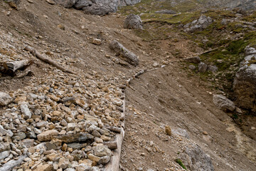 forbidden danger trail to the Seceda mountain, Dolomites.