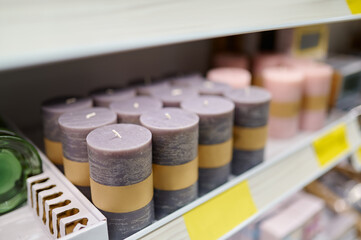 Candles for sale in interior decorating store