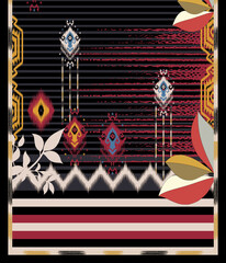 Multi colored decorated hand drawn rendered traced ornamental all over base background repeat pattern geometrical texture border ethnic creative design Black And White textile