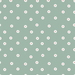 Seamless pattern with simple daisy flowers on a pastel blue background. Floral modern print. Great for fabric, wallpaper, textile, wrapping. Vector illustration.