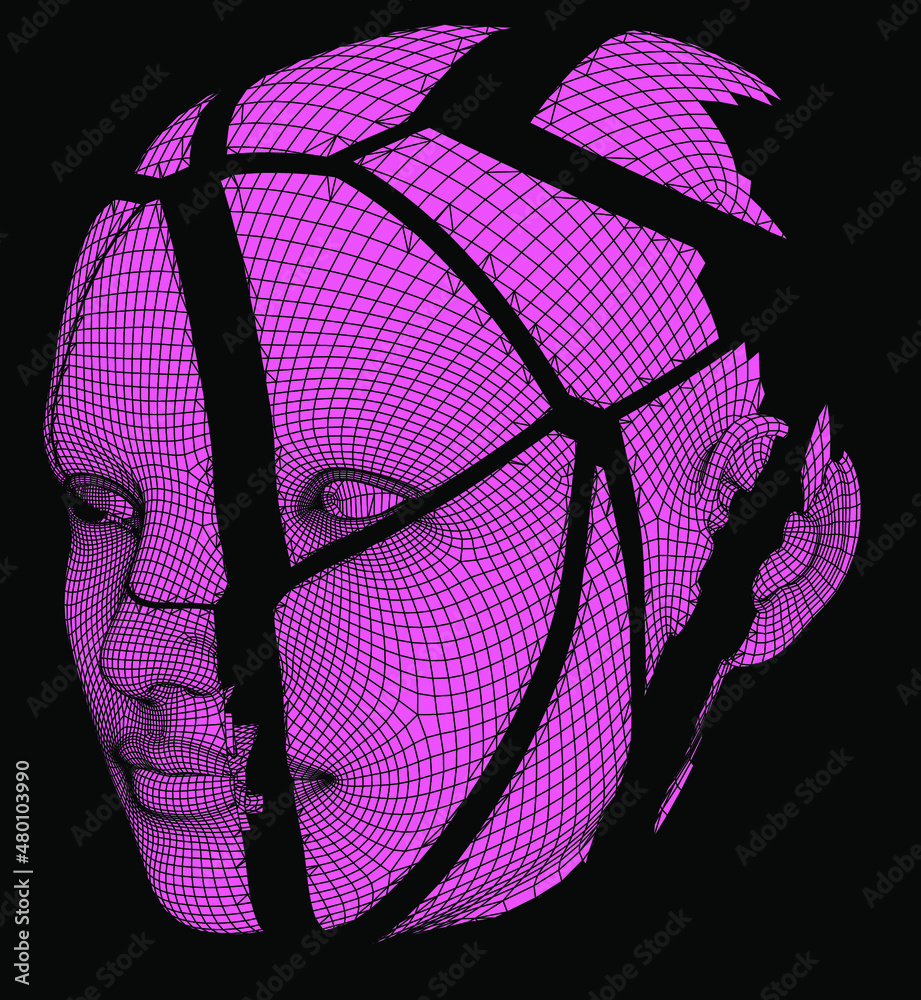 Aufkleber 3d wireframe of a human head. concept for artificial intelligence and neural networks themes.