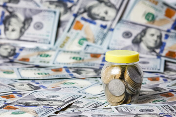 A dollars on white background with piggy bank to save bank business concept in pandemic