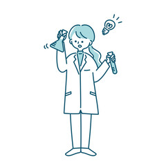 試験管を持った白衣の女性が何かをひらめくイラスト
