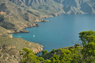 Panoramic views over the Azohía on a sunny day, Costa Calida, Murcia, Spain.
