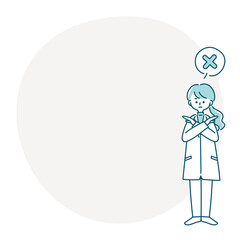 NGサインを出す白衣の女性のフレームイラスト