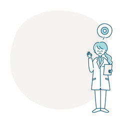 OKサインを出す白衣の女性のフレームイラスト