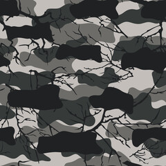 Camouflage with tree branches. Vector print. Clothes. Factory.