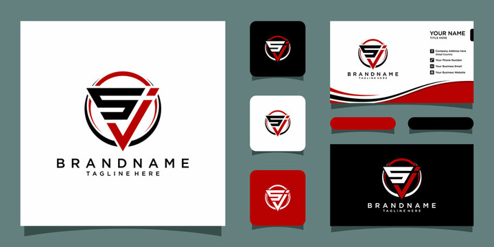 Initial letter SJ or JS circle logo design template with business card design template