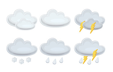 Set of Cloud Icons in cartoon style isolated on white background.