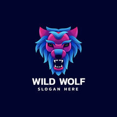 Vector Logo Illustration Wild Wolf Gradient Colorful Style.