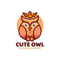 Vector Logo Illustration Cute Owl Simple Mascot Style.