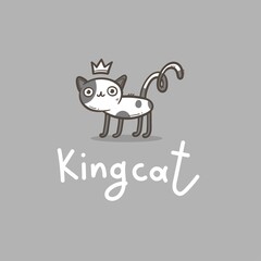 Card with  cute cartoon  cat.  Funny doodle kitten. Vector contour image. Playful animal print.