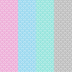 Vector Seamless Pattern :4 columns of different colors pattern with oriental japanese and chinese art styles with round curve object