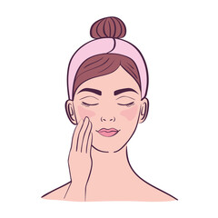 young woman cleaning her face