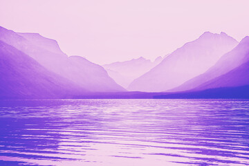 Pastel morning mood at the McDonald Lake in the Glacier National Park, Montana
