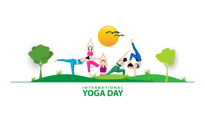 21 June- international yoga day, woman in yoga body posture. Vector