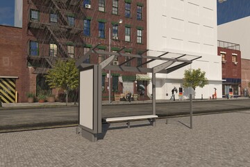 Naklejka premium Bus Stop Bus Shelter Mockup 3D Rendering