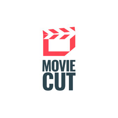 Movie Film roll editor or cut scene logo design vector