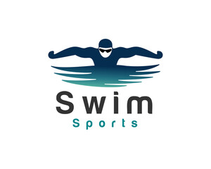 athlete sports swimmer front view logo template illustration inspiration