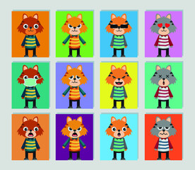 Hand drawn flat cute Cat cartoon expression collection