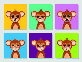 Hand drawn flat cute monkey cartoon expression collection
