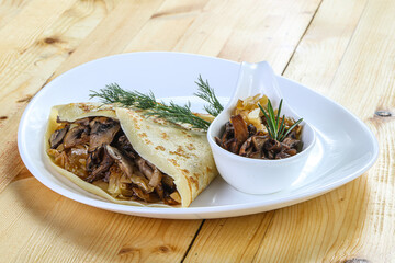 Pancake with mushroom and onion